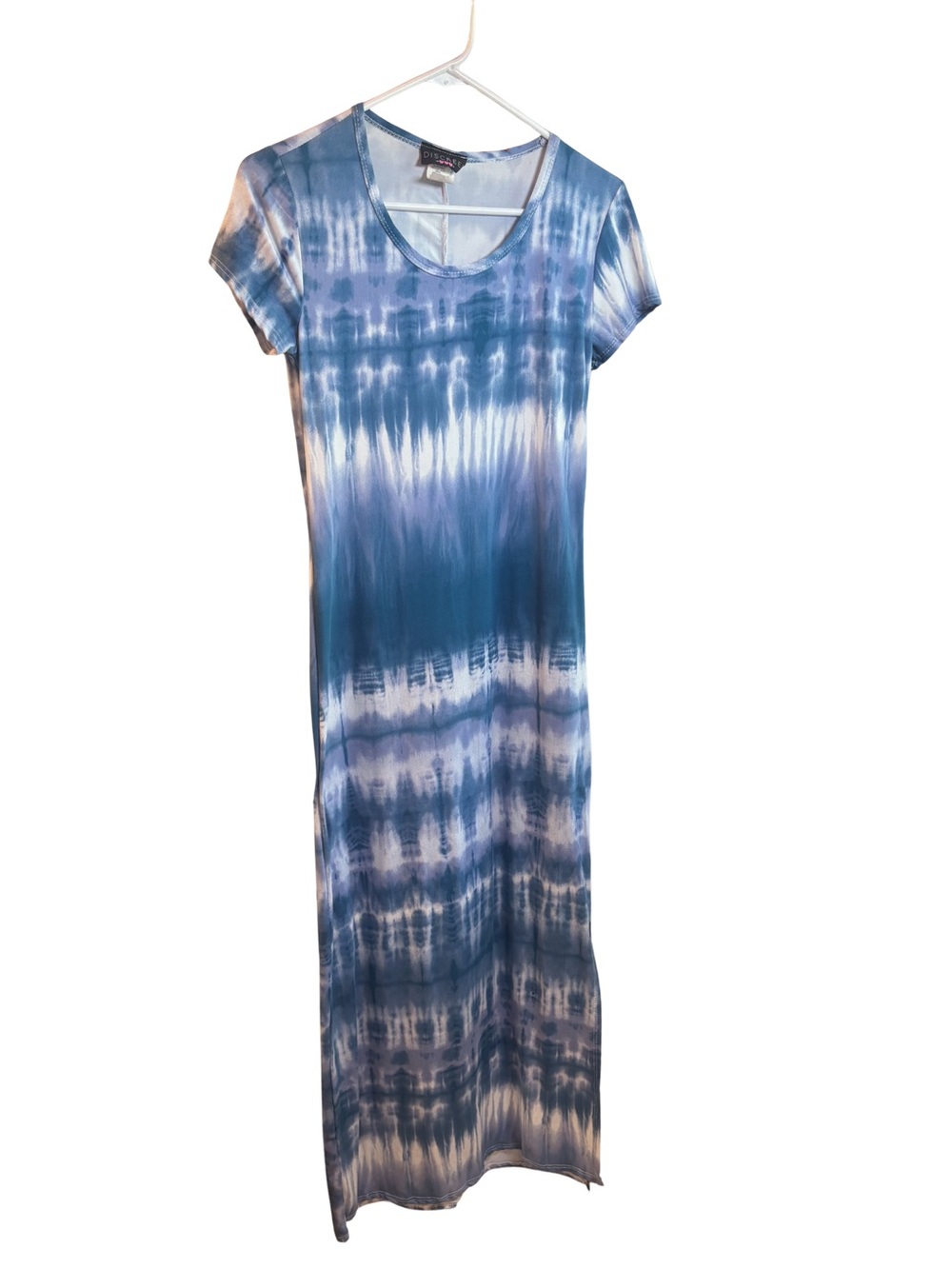 Discreet Blue and White Tie-Dye Maxi T-shirt Dress Medium New
